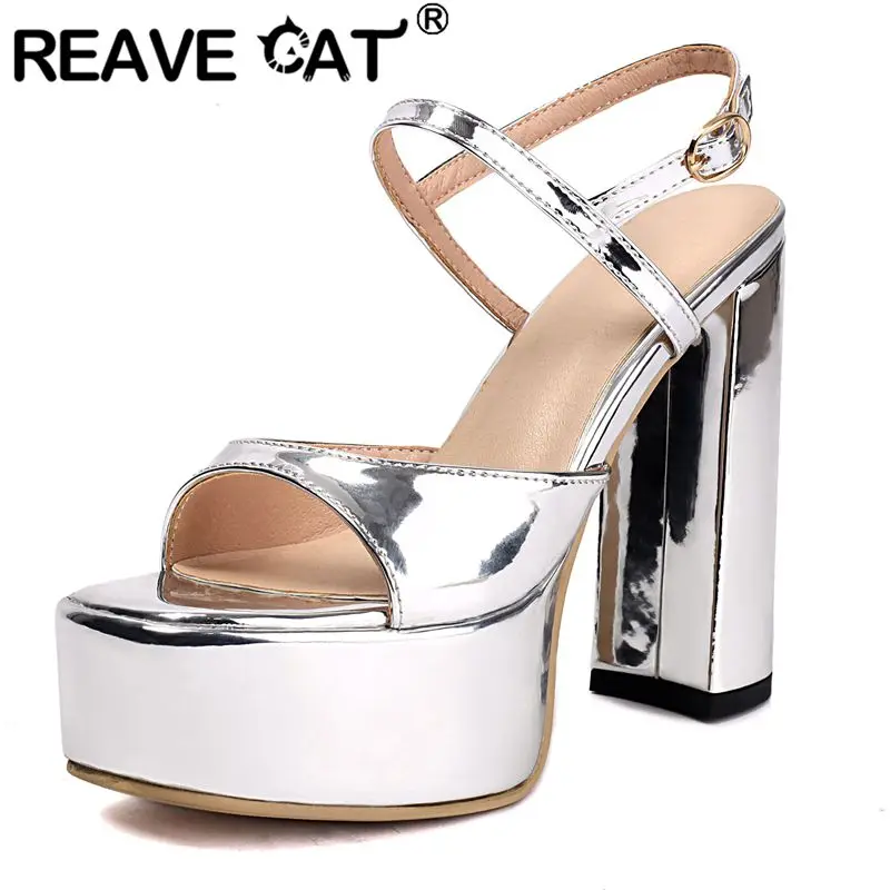Фото REAVE CAT Design Сексуальные женские босоножки на высоком каблуке 14,5 см 4 см Платформа с пряжкой и ремешком Большой размер 41 42 43 Вечеринка Свидание Свадьба №1