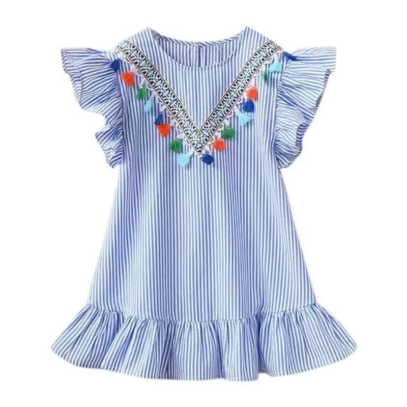 

Summer Mom/Daughter Baby Girl Mini Dress Family Parent-Child Sleeveless Ruffle with Striped Fringe Casual Short Dress Outfit4-6Y