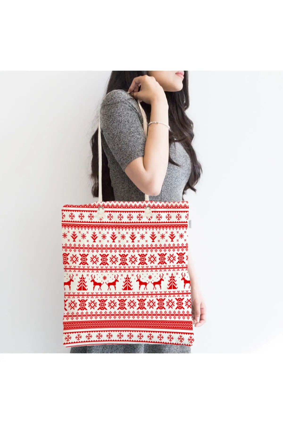 

Женская пляжная сумка на молнии с цифровым принтом, тканевый тоут на красном фоне с рождественским мотивом, летние сумки для покупок