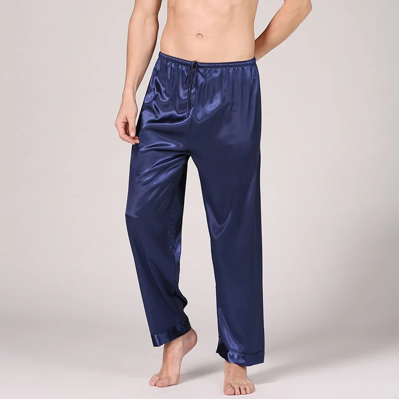 Mens Nightwear Sleepwear Pants Bath Pajamas Soft Satin Silk Long Lounge Pants Pyjamas Sleep Bottoms Homewear
