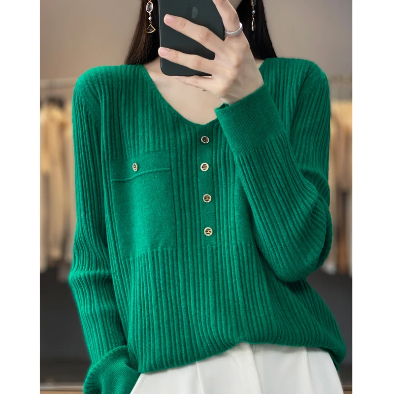 

2023 New Women V-Neck Cashmere Sweater Women Soft Pullover Solid Color Cashmere Sweater Women