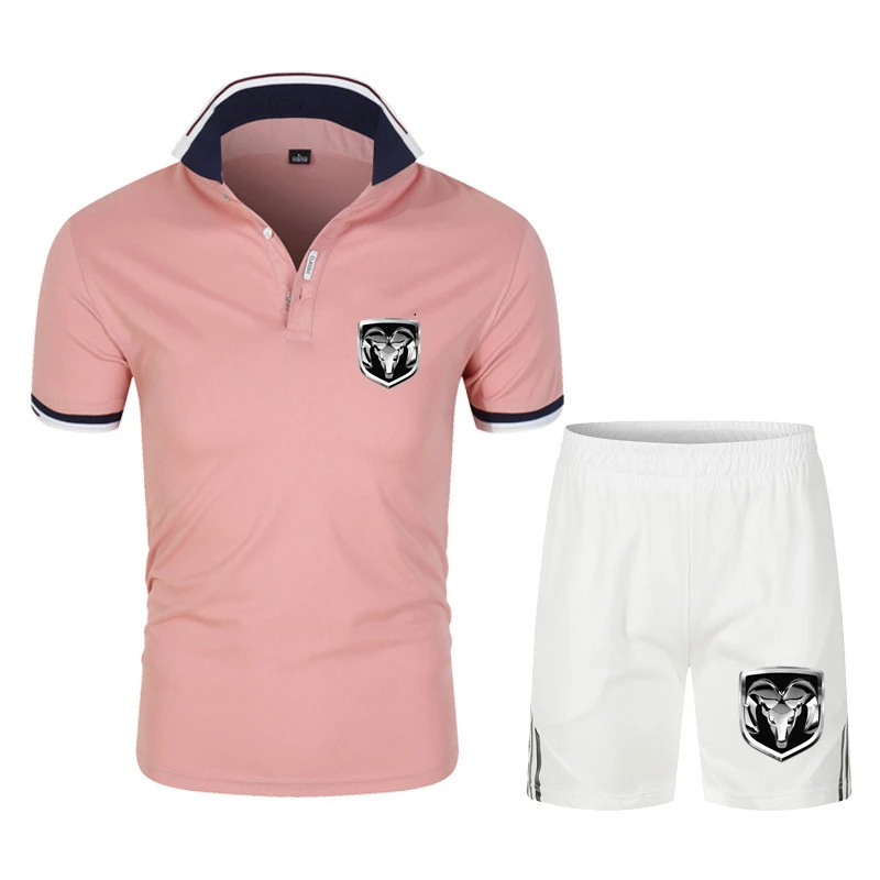 

Summer New Set Dodge RAM Logo Print Custom Made Lapel Man Short Sleeve T Shirt Polo Shirt+Shorts Slim Elasticity Casual Men Suit