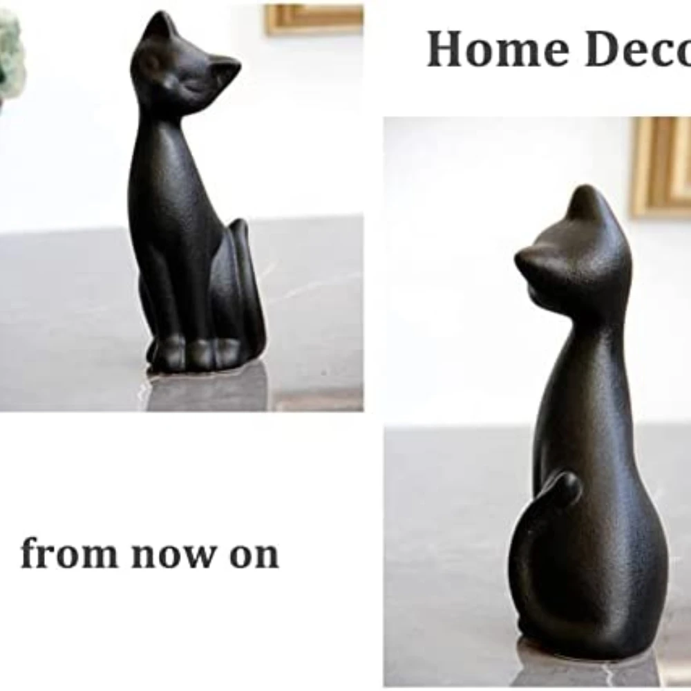 

Black Cat Statue2Pcs Home Decor Mini Cat Figurines Room Decor Matt Ceramic Small Cat Figurine Give Cat Figurines for Cat Love