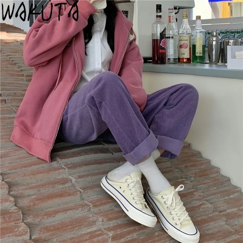 Женские вельветовые брюки с завышенной талией на молнии