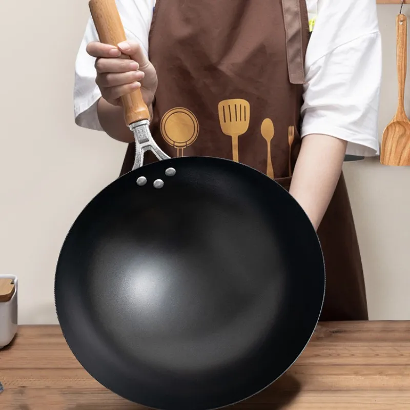 

Чугунная кастрюля для вок с антипригарным покрытием, кастрюля для приготовления пищи с крышкой, китайская антипригарная Кастрюля ручной работы, варочная поверхность, плита, газовая кухонная посуда