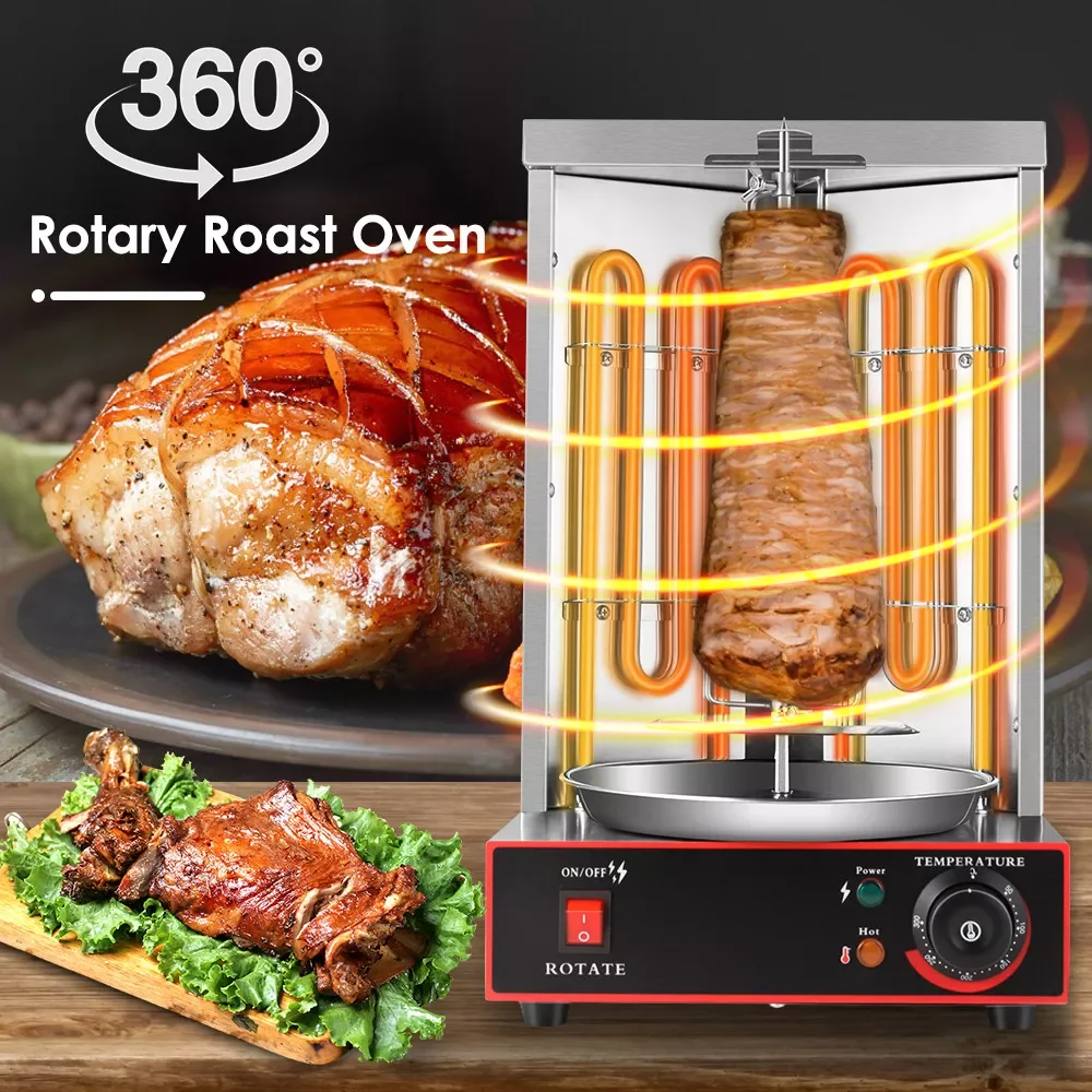 

Electric Kebab Machine 360 ° Rotating Vertical Gyro Grill Turkish BBQ Machine Stainless Steel Body Temperature Adjustment Switch