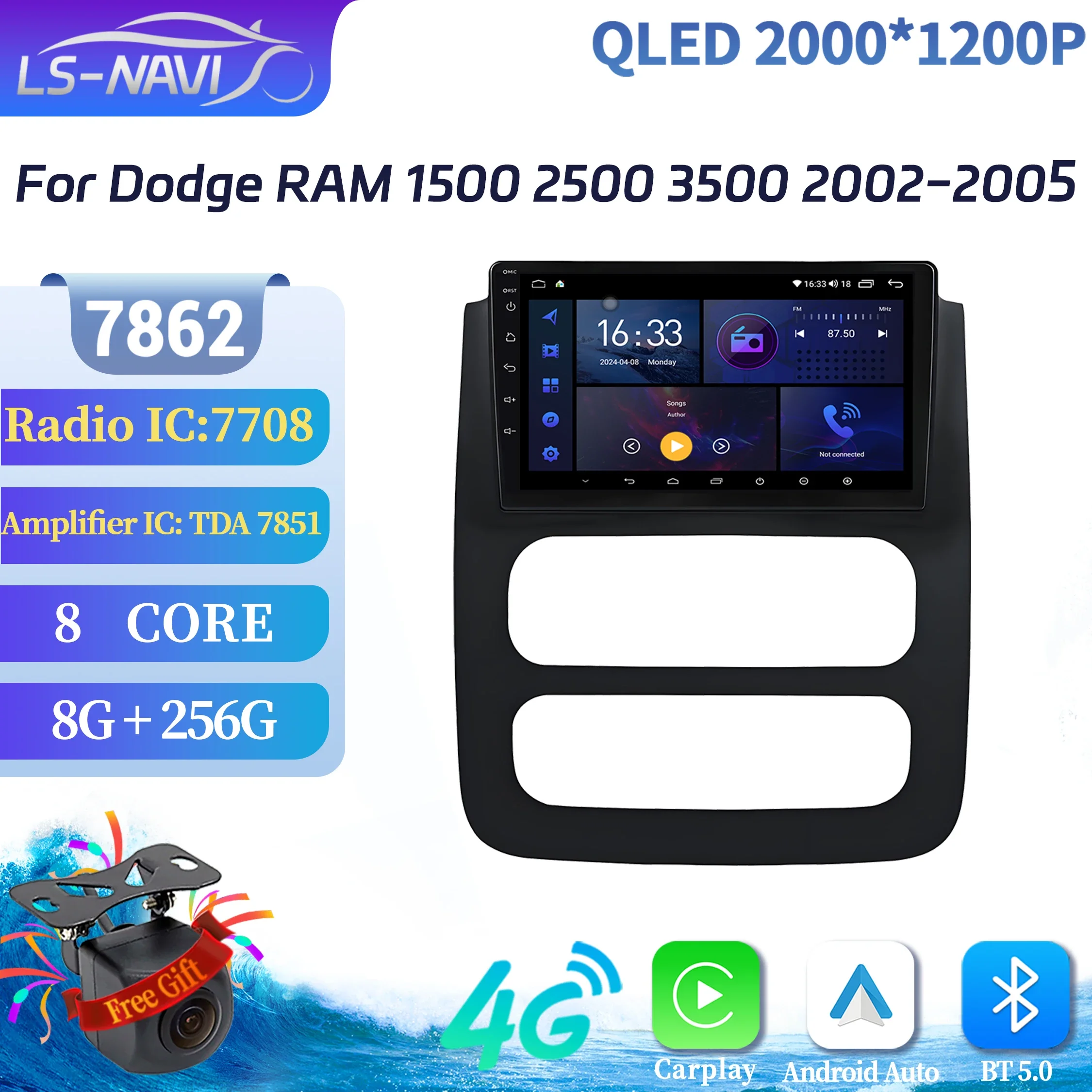 Фото Автомобильный радиоприемник Android 14, мультимедийная навигация для Dodge RAM 1500 2500 3500 2002-2005, стерео беспроводной Carplay Touch, 2K QLED экран №1