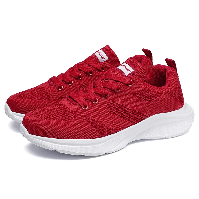 New Hot Selling Breathable Flying Mesh Shoes EVA Lightweight Non slip Flat Sneakers Casual Running Women's Shoes Mother's Shoes