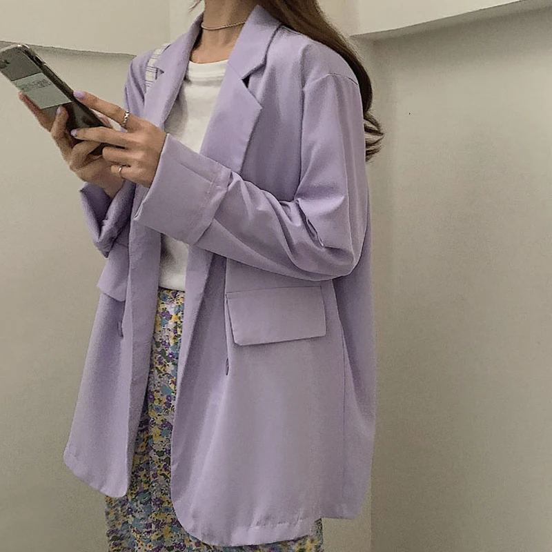 Solid Color Casual Office Blazer Korean Fashion Preppy Style Work Formal Suit Student Chic Clothing Commute Wear Business Blazer