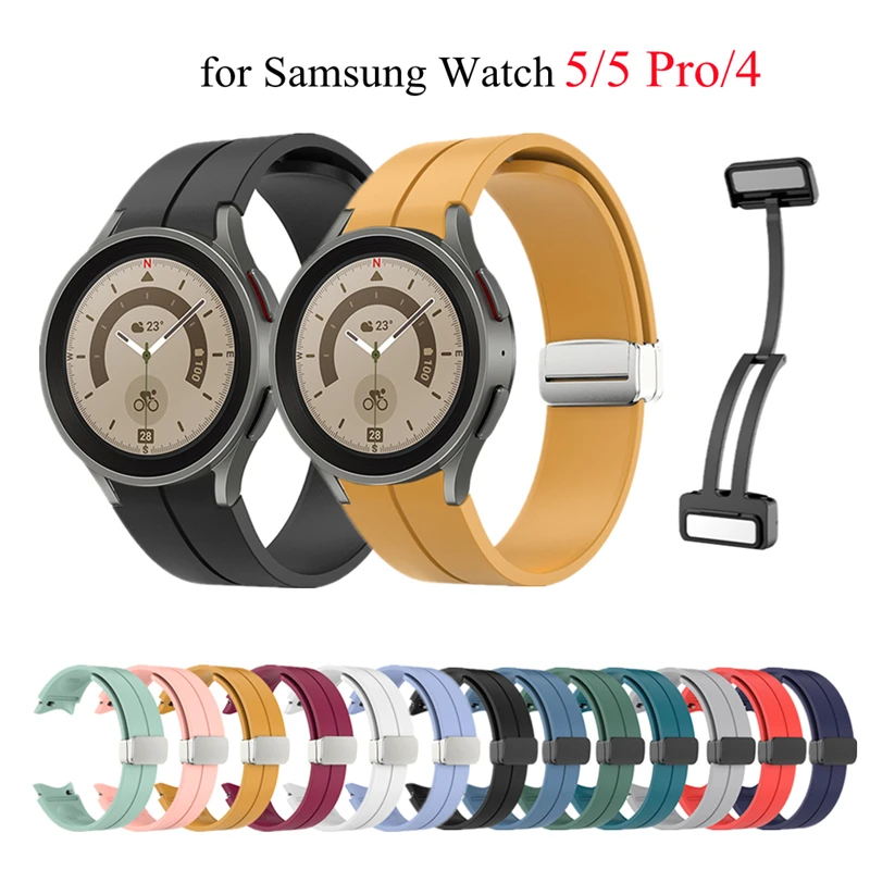 

Силиконовый ремешок для Samsung Watch 5/4 40 мм 44 мм Watch 5 Pro 45 мм, магнитная Складная Пряжка для Galaxy Watch 4 Classic 46 мм 42 мм