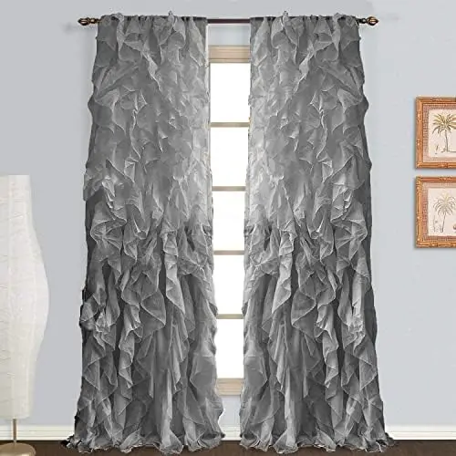 

Rod Pocket Sheer Voile Vertical Ruffle Window Curtain Panel Treatment Set, 45" L x 50" W, Charcoal. Tulle Curtains blackout Curt