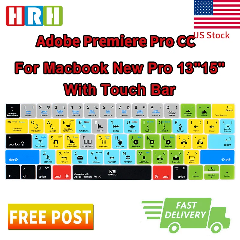

Чехол для клавиатуры HRH Adobe premipro CC, функциональный силиконовый чехол с клавиатурой для Macbook New Pro 13 "15" с сенсорным экраном BarA1706 A2159