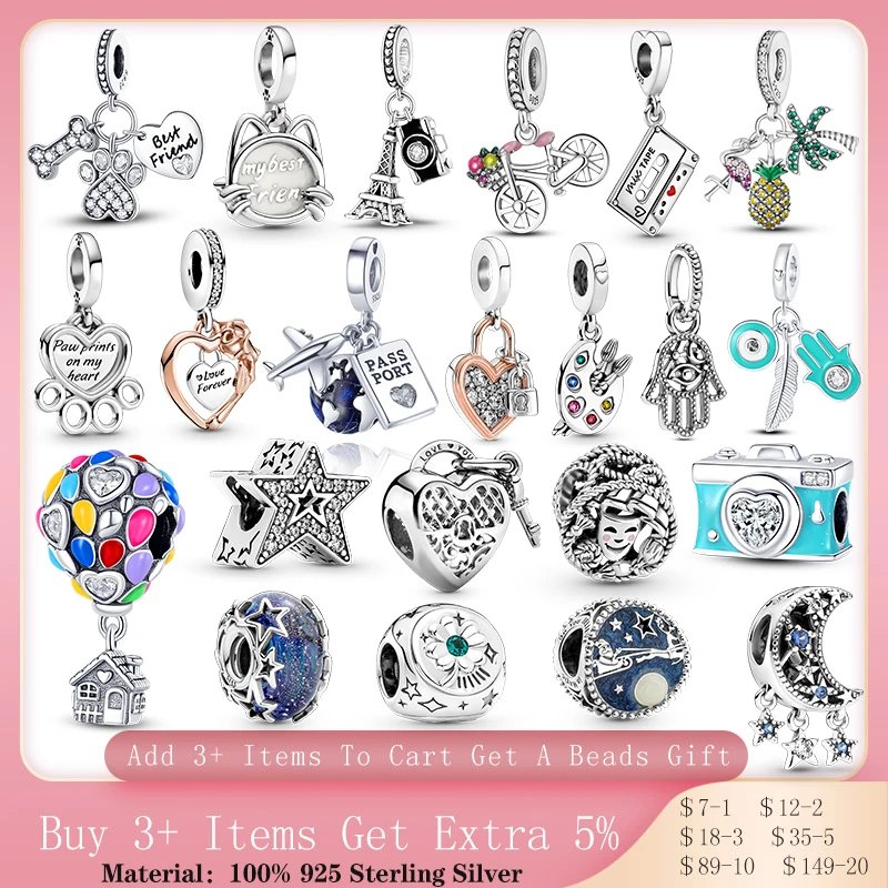 

Silver Charm 925 Sterling Silver Ladybug Claw Air Balloon Airplane Charms Fit Original Pandora Bracelet Pendant DIY Jewelry Gift