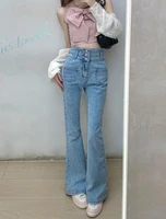 womens chic high waist slim flare jeans spring summer girl streetwear skinny boot cut denim pants lady leggy long jeans