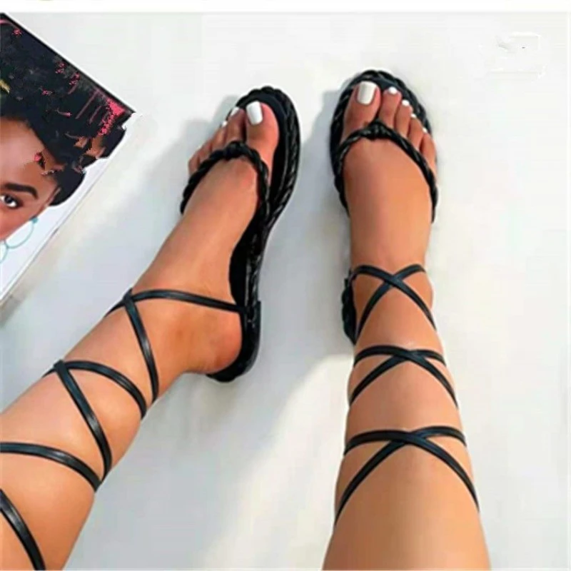 

2022 New Gladiator Women Flat Sandals Ladies Clip Toe Cross Strap Thong Sandals Shoes Woman Beach Free-binding Sandalen Dames