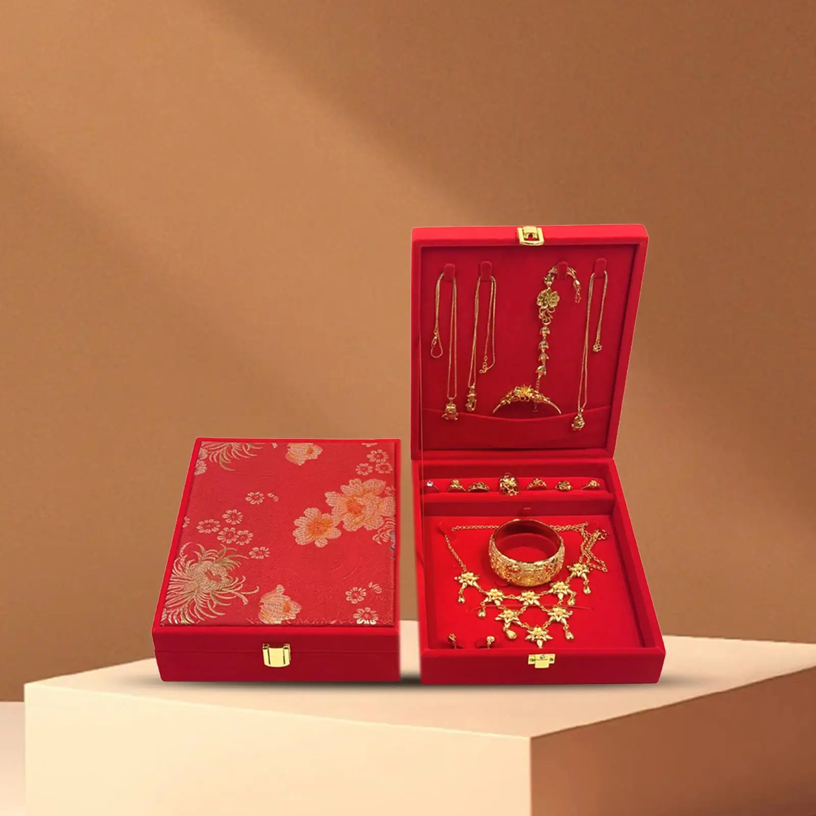 

Jewelry Display Storage Case Red Durable Packing Exquisite for Your Beloved Ones with Lock, Premium Soft Touch ,7.5x9x2.3inch