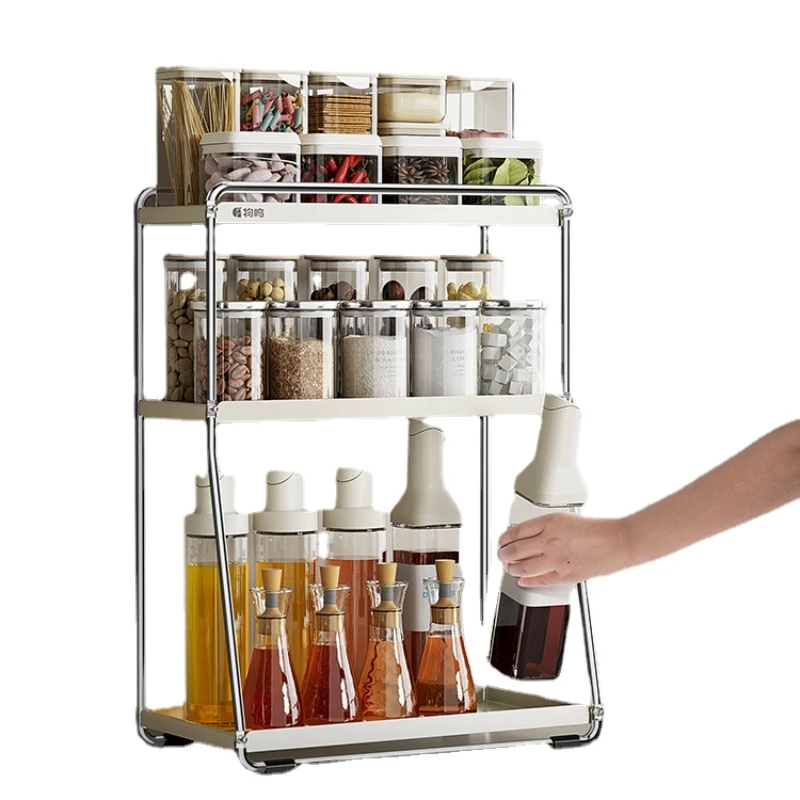 

ZL Spice Rack Punch-Free Multi-Layer Cruet Shelf Knife Chopstick Canister Storage