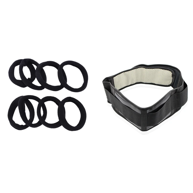 

8 Pcs Black Stretchy Band Hair Tie Ponytail Holder With Adjustable Waist Tourmaline Self Heating Waist Support Belt M