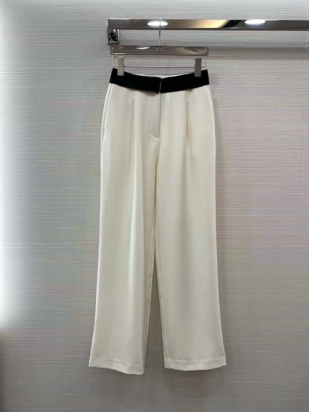 2023 new women fashion loose casual stitching waist straight temperament trousers casual trousers 0404