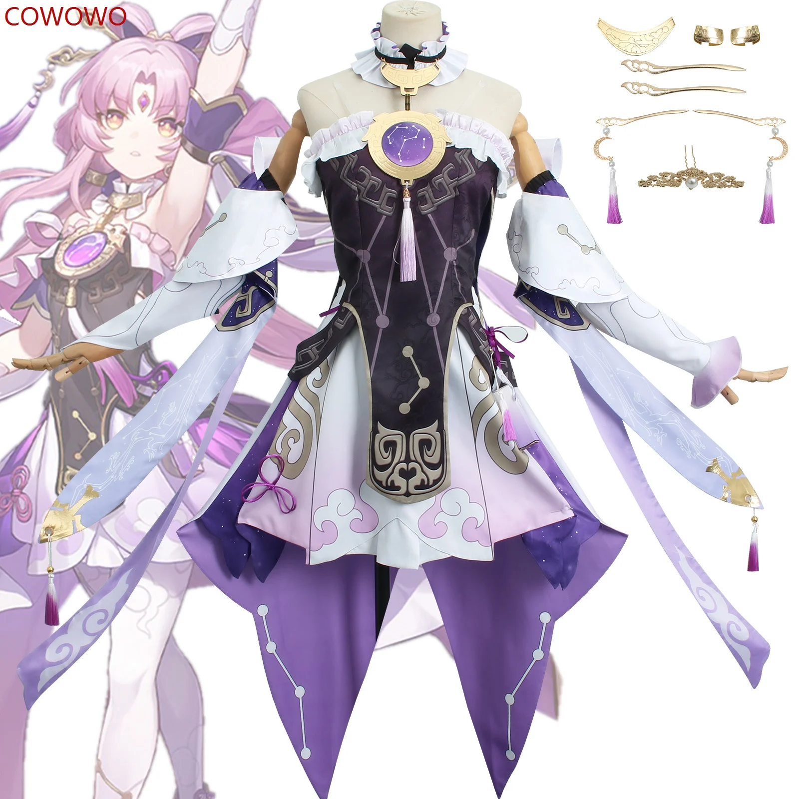 

Mihoyo игра Honkai звезда рельс Косплей фу Сюань костюмы аниме женские топы Юбки серьги колготки Хэллоуин полный костюм