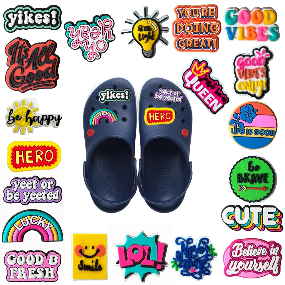 

Inspirational letters Alligator Charm Colorful English word Shoes Decorative Clogs sandals bracelet accessories for female men