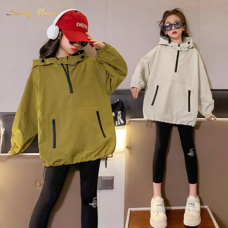 

Baby Girl infant toddler teens child solid color Spring and Autumn zipper hooded pullover coat charge clothes 3-16Y