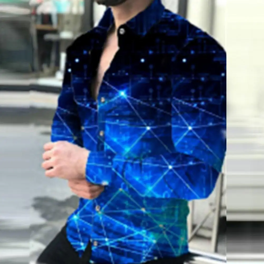 

Fashion Irregular Pattern Print Men Shirt Office Shirt Breathable Shrink Resistant