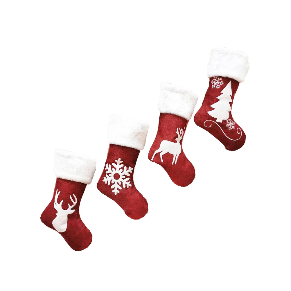 

4 Pcs Christmas Sock Gift Bag Candy Socks Holder Tree Fireplace Velvet Handmade Gifts