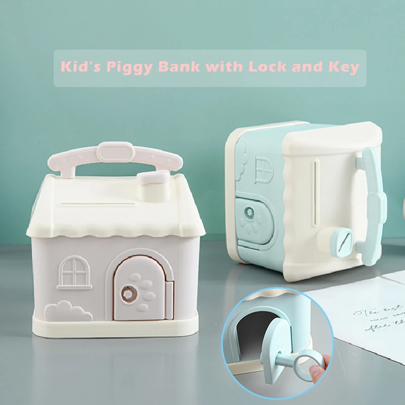 

Милая копилка с замком, милый мультяшный домик, коробка для денег, хранения монет, копилка для маленьких девочек, подарок на день рождения, д...