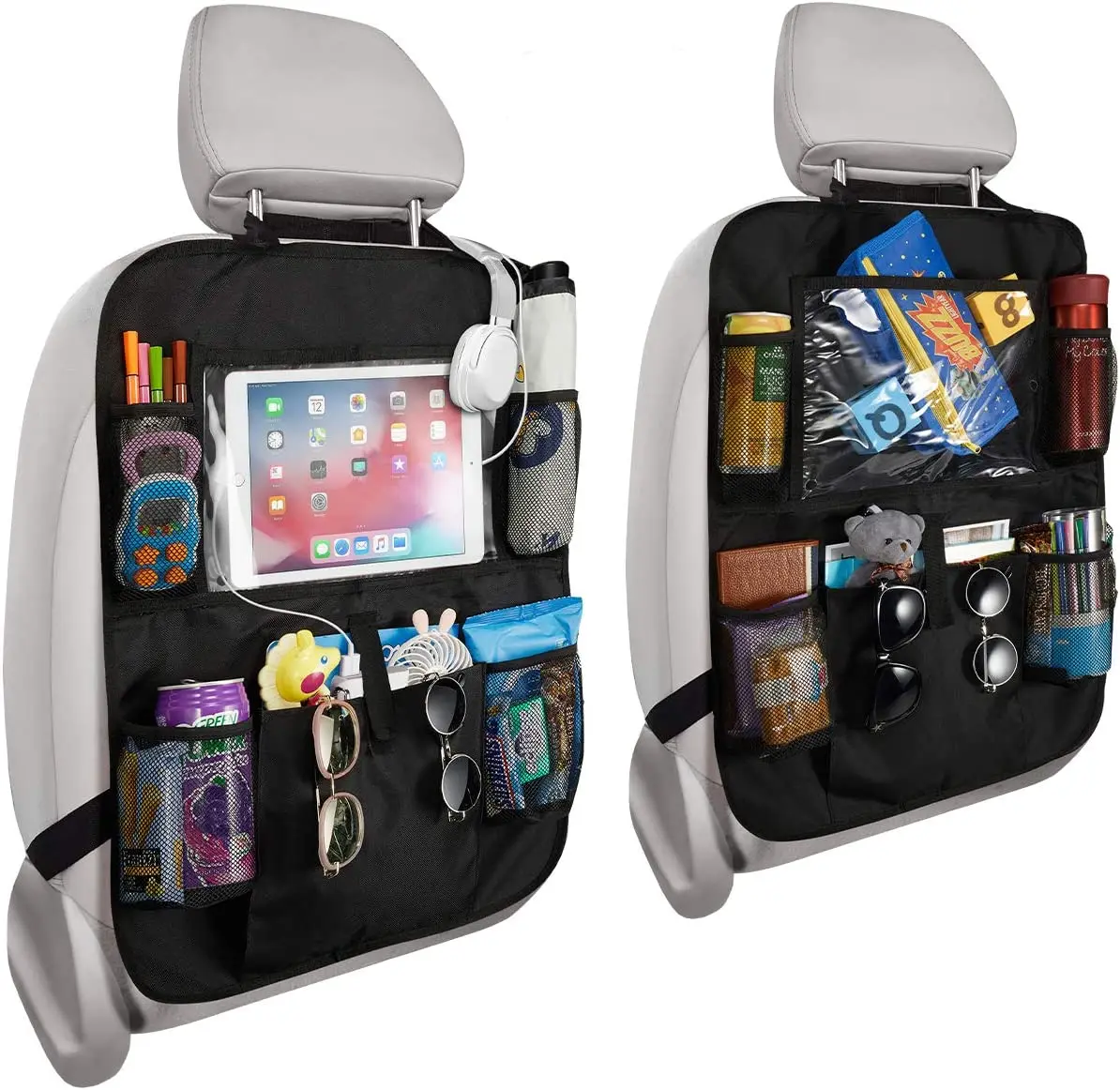 Car Backseat Organizer with Touch Screen Tablet Holder Auto Storage Pockets Cover Seat Back Protectors for Trip Kids Travel |