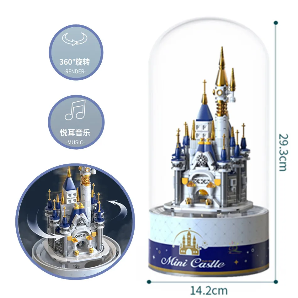 

Disney Music Box Castle Frozen Elsa Snow Ice Castle Friends Building Blocks City Bricks Figures Toys Children Gift Kid Girl Boy