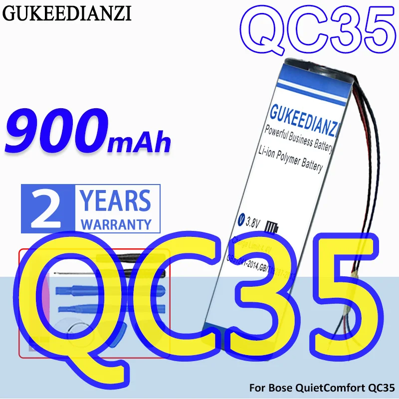 High Capacity GUKEEDIANZI Battery QC35 900mAh for Bose QuietComfort QC35 & QC35 II Accumulator 3-wire Replacement Batteries