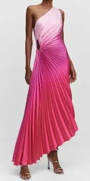 

Женское повседневное плиссированное платье, однотонное ажурное платье на одно плечо с градиентным переходом цвета, длинное платье с принтом, лето 23