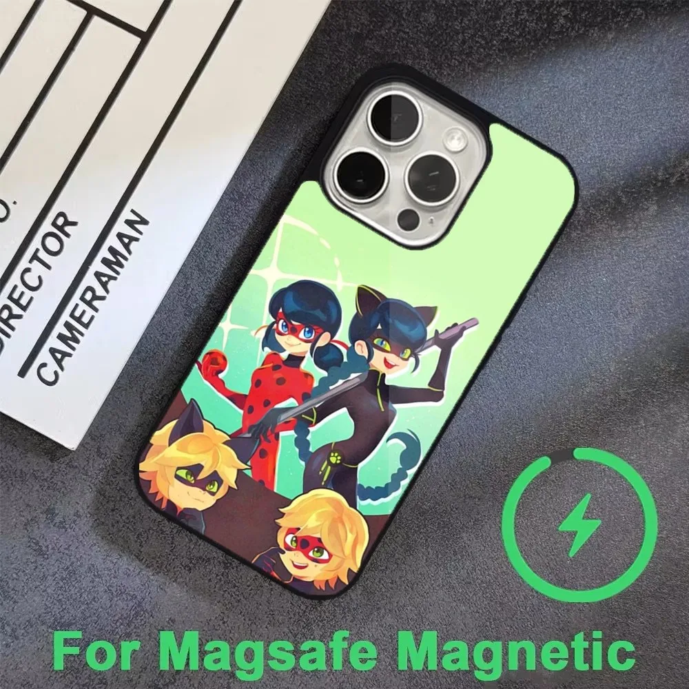 M-Miraculous Noir-L-Ladybug-s Phone Case For iPhone 16 15 14 13 12 11 Pro Max Plus Mini Magsafe Magnetic Wireless Charging