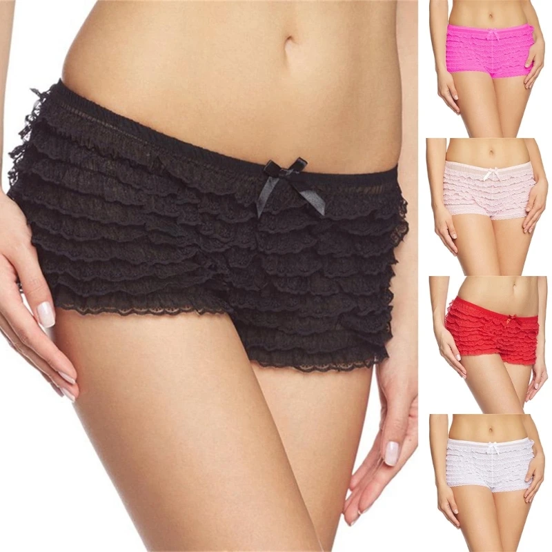 

Women's Lace Mesh Tiered Ruffled Pumpkin Shorts Pants Dance Bloomers Sissy Booty Shorts Pettipants Safety Under Pants
