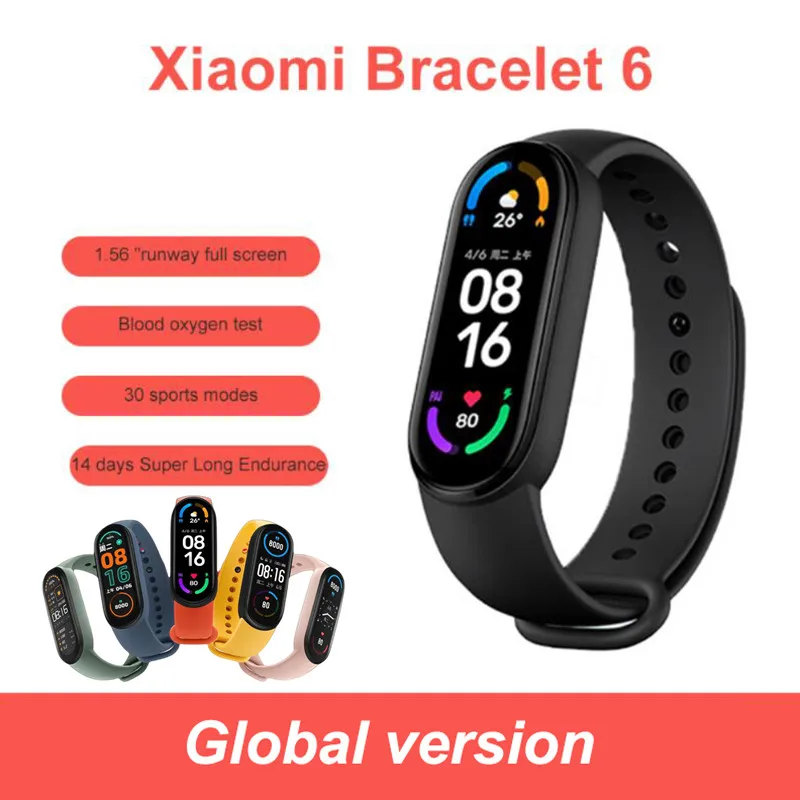

Xiaomi Mi Band 6 Smart Bracelet Global Version 5ATM Waterproof Smart Band Heart Rate/Blood Pressure Moniton Activity Tracker