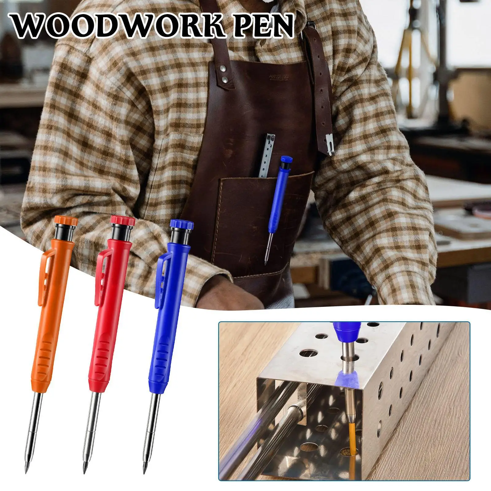 Carpenter Pencil Set Woodworking Tools Mechanical Pencil 3 Colors Refill Construction Job Tools Carpentry Marking Scriber