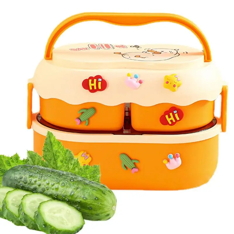 

Leak Proof Lunch Box Containers Double Layer Cute Lunch Box With Stickers Stackable Bento Lunch Box Portable Lunch Container