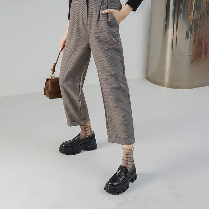 Brand Design Platform Shoes Women 2023 Spring Autumn British Style Punk Shoes Fashion Slip-on Casual Loafers Woman