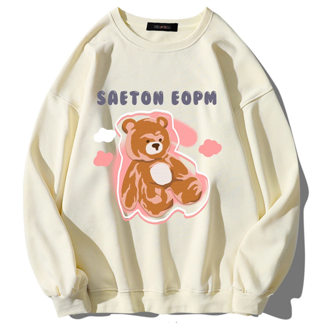 

2022 Vintage Beige Cartoon Bear Cute Sweatshirt Women New Spring Hip Hop Couples Streetwear Oversized Pullovers Long Sleeve Tops