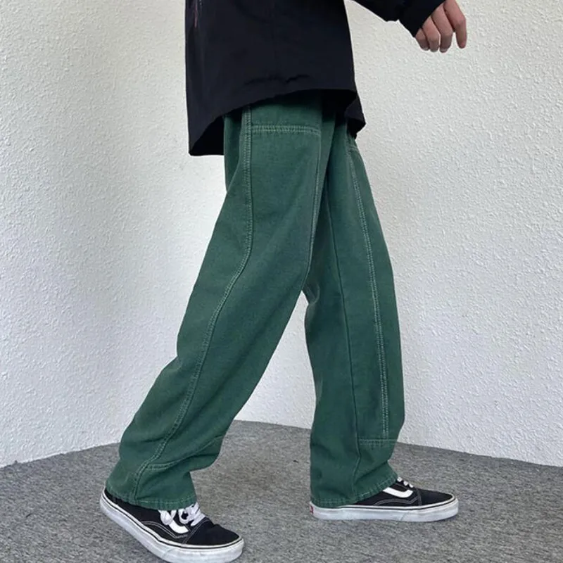 

2022 Autumn New Street Jeans Loose Men's Korean Version Fashion Hip Hop Straight Wide Leg Men Green Denim Pants