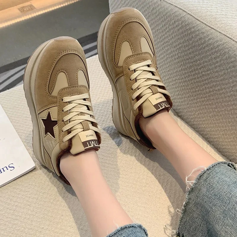 Chic and Elegant Woman Shoes Comfortable Women's Sneaker Winter Velvet Warm Casual Black Luxury Designer Sneakers Loafers Heels