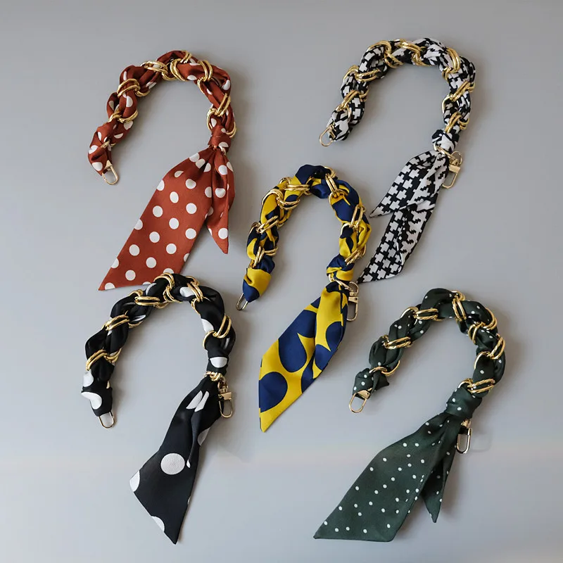 

New Bags Handle Short Scarf Chain Handbag Strap Multipurpose Bag Detachable Ribbon Bag Straps Phone Metal Chain Accessories