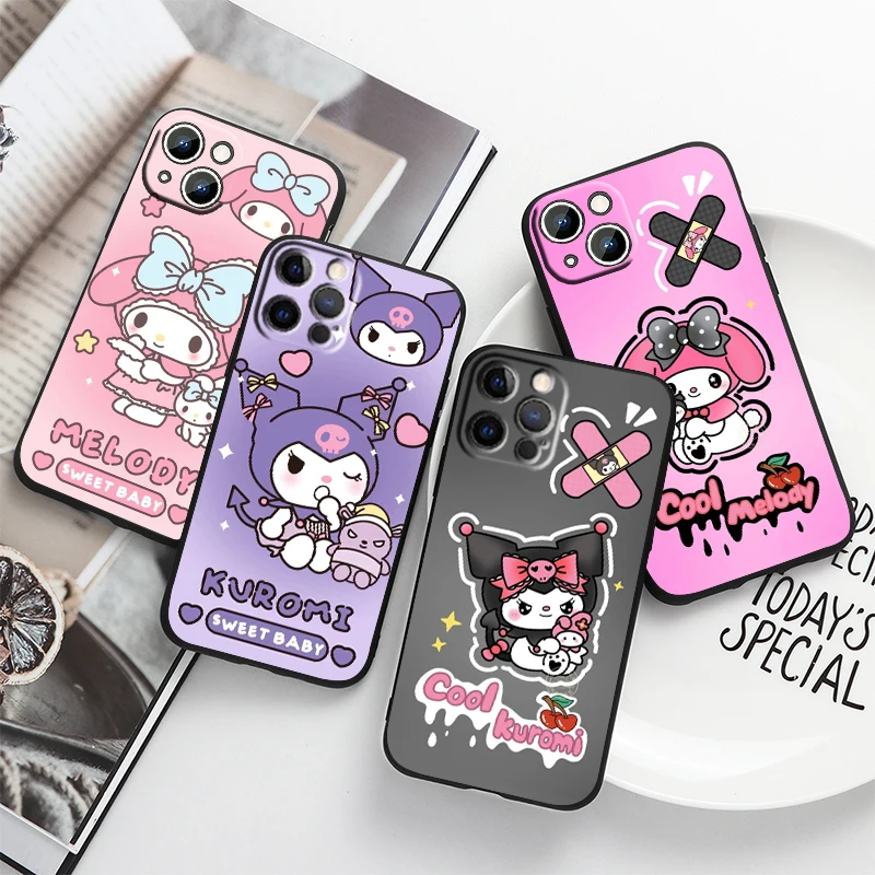 

Kuromi Anime Cute For Apple iPhone 14 13 12 11 Pro Max Mini XS Max X XR 7 8 Plus 5S Silicone Black Phone Case Coque Capa Fundas