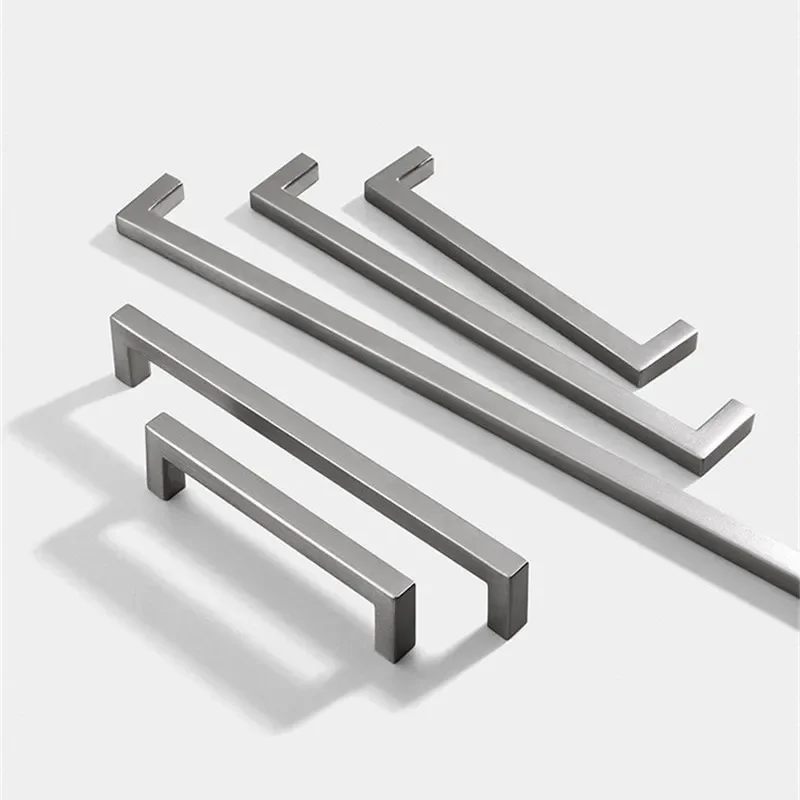 Простые квадратные матовые мебельные ручки из алюминиевого сплава черные