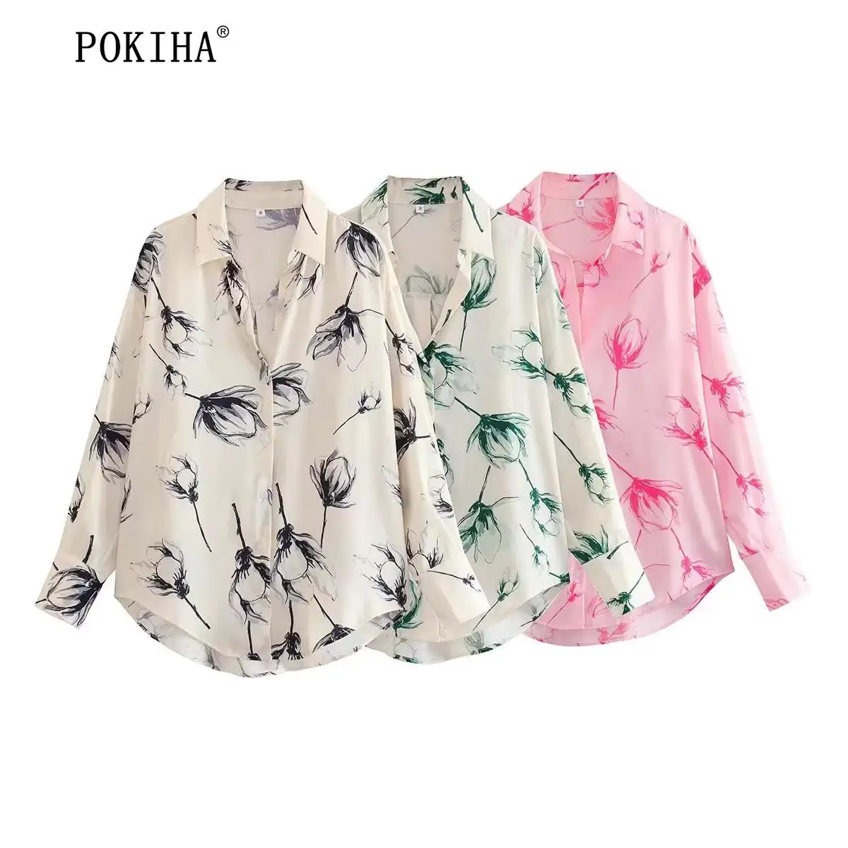 

Pokiha New Fashion Women Floral Prints Turn-down Collar Long Sleeve Blouses Front Buttons Casual Female Shirts Blusas Chic Tops