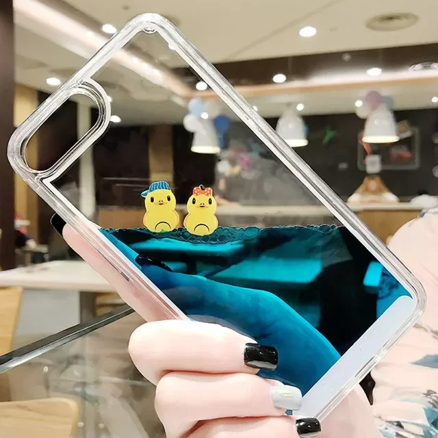 New in Cartoon 3D Swimming Duck For iPhone 12 11 13 Pro Max XS Animal Dynamic Liquid Quicksand Cover For iPhone 6S 7 8 Plus Case