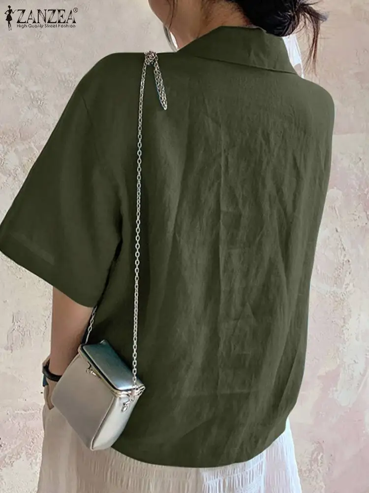 Zanzea Женская Летняя Рубашка С Отложным Воротником И Рукавами 3/4 Офисный Топ