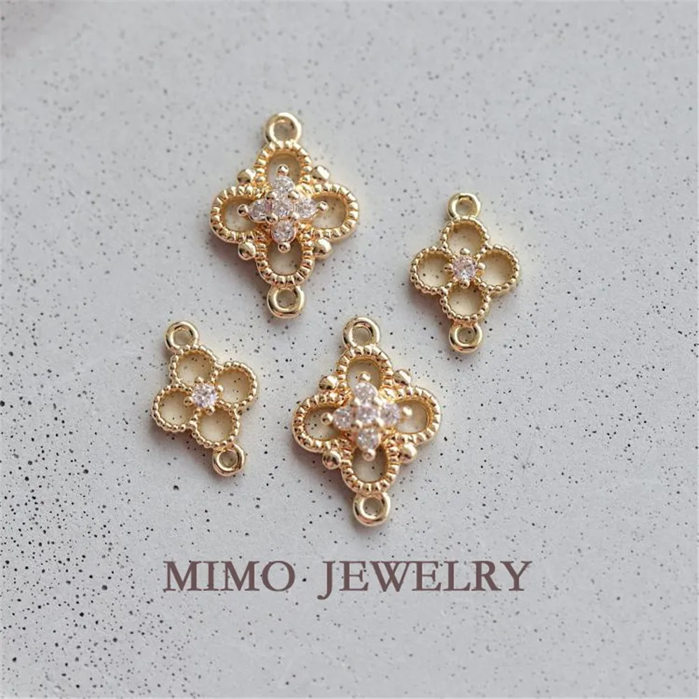 

Copper plated real gold micro-inset zircon four-leaf lucky grass four-petal flower double ring connection DIY pendant