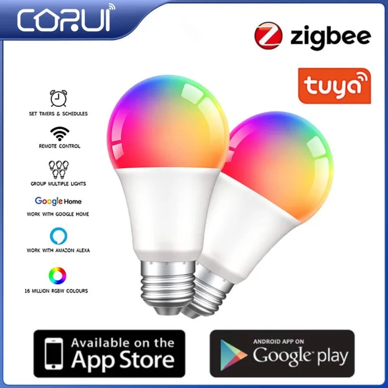 

CORUI Zigbee3.0/Tuya E27 Led Bulb RGBCW 9W Smart Color Changing Light Bulb Lampada Smart Life APP Compatible Alexa Google Home